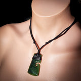 Nephrite Jade / Greenstone Toki Pendant Necklace With Koru Carved Side (N606)