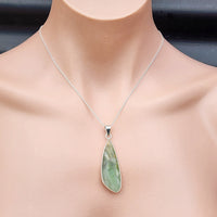 Solid Sterling Silver & Natural Green Fluorite Handmade Freeshape Pendant Necklace