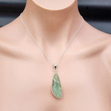 Solid Sterling Silver & Natural Green Fluorite Handmade Freeshape Pendant Necklace