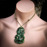 NZ Greenstone Pounamu XL Tiki Pendant Necklace (N874)