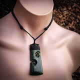 NZ Greenstone Pounamu Double Koru Toki Pendant Necklace (N921)