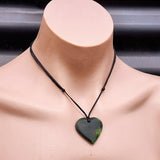 NZ Greenstone Pounamu Marsden Flower Heart Pendant Necklace (N474)