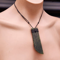 NZ Greenstone Pounamu Toki Pendant Necklace (N245)