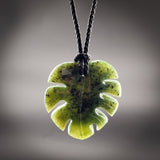 Natural Jade Monstera Leaf Pendant Necklace (N2172)