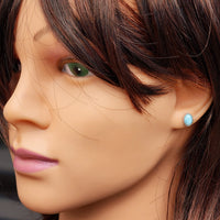 Natural Larimar & Solid 925 Sterling Silver Round Stud Earrings