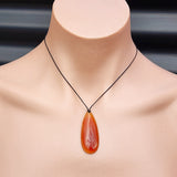 Natural Agate Carved Drop Pendant Necklace (1BBB220)