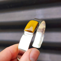 Solid Sterling Silver & Natural Tiger Eye Handmade Cuff Bracelet