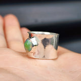 (O) Solid Sterling Silver & Natural Opal Wide Band Handmade Ring