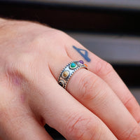 Solid Oxidized 925 Sterling Silver & Mixed Gemstone Band Ring