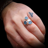 (Adjustable) Solid 925 Sterling Silver & Natural Raw Aquamarine 3x Setting Ring