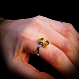 (Adjustable) Solid 925 Sterling Silver & Natural Citrine Double Setting Ring