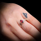 (Q) Solid 925 Sterling Silver & Natural Garnet 3 Bar Ring