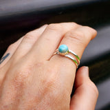 Solid 925 Sterling Silver & Natural Larimar Double Band Ring