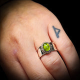 Solid Sterling Silver & Natural Peridot Handmade Rustic Solitaire Ring