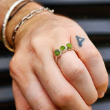 Solid 925 Sterling Silver & Raw Peridot Handmade 3x Setting Ring