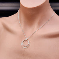Solid 925 Sterling Silver 24mm Round Multi Layer Wire Pendant Necklace