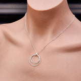 Solid 925 Sterling Silver 24mm Round Multi Layer Wire Pendant Necklace