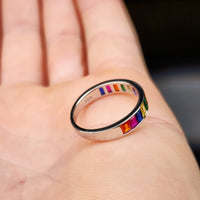 (M) Solid 925 Sterling Silver & Colored CZ 4mm Band Ring