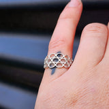Solid 925 Sterling Silver Honeycomb 10mm Wide Band Ring