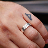 (T) Solid 925 Sterling Silver Textured Wave Finish 6mm Band Ring