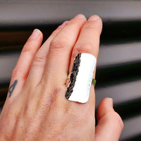 (T) Solid 925 Sterling Silver XL 40mm Hammer Finish Plate Ring