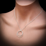Solid 925 Sterling Silver 24mm Round Multi Layer Wire Pendant Necklace