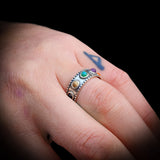 Solid Oxidized 925 Sterling Silver & Mixed Gemstone Band Ring