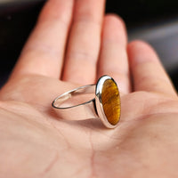 Solid 925 Sterling Silver & 18mm Natural Tiger Eye Oval Solitaire Ring