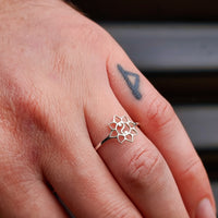 (T) Solid 925 Sterling Silver Yin Yang Lotus Ring