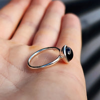 Solid 925 Sterling Silver & 10mm Natural Black Onyx Round Signet Ring