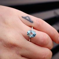 Solid 925 Sterling Silver & 11mm Sky Blue Topaz Clawed Solitaire Ring