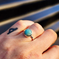 Solid 925 Sterling Silver & 12mm Natural Larimar Round Signet Ring