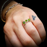 Solid 925 Sterling Silver & Raw Peridot Handmade 3x Setting Ring