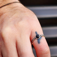 Solid 925 Sterling Silver & Natural Black Onyx 6mm Round Celtic Band Ring