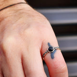 Solid 925 Sterling Silver & Natural Black Onyx 6mm Round Celtic Band Ring