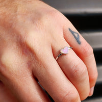 (Q) Solid 925 Sterling Silver & 6mm Pink Created Opal Heart Ring