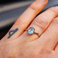 Solid 925 Sterling Silver & 8mm Sky Blue Topaz Clawed Solitaire Ring