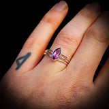(Q) Solid 925 Sterling Silver & Natural Amethyst 3 Bar Cage Ring