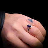 (Q) Solid 925 Sterling Silver & Natural Amethyst Oval Ring