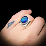 (T) Solid 925 Sterling Silver & Natural Australian Opal Handmade Cuff Ring