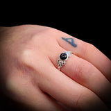 (Q) Solid 925 Sterling Silver & Natural Black Onyx Celtic Knot Ring