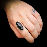 Solid 925 Sterling Silver & Long Oval Black Onyx Handmade Solitaire Ring