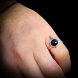 (Q) Solid 925 Sterling Silver & 10mm Natural Black Onyx Round Signet Ring