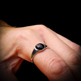Solid 925 Sterling Silver & Natural Black Onyx 10mm Round Signet Ring