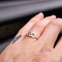 (Q) Solid 925 Sterling Silver & CZ Double Heart Ring