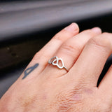 (Q) Solid 925 Sterling Silver & CZ Double Heart Ring