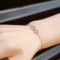 Solid 925 Sterling Silver & CZ Diamond Infinity Chain Bracelet