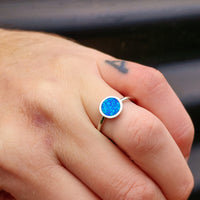 Solid 925 Sterling Silver & 8mm Created Opal Round Solitaire Ring
