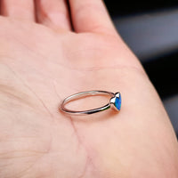 (O) Solid 925 Sterling Silver & Created Opal Heart Ring