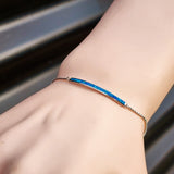 Solid 925 Sterling Silver & Created Opal Bar Chain Bracelet